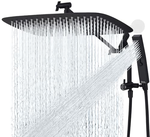 G-Promise 16 Inch All Metal Rain Shower Head with Handheld (Matte Black) | Suits Every Height, Pause Mode Diverter, Massage Mode Handheld, Full Body Coverage, Easy to Install, Modern Bath Upgrade - color: Matte Black, size: 16 Inch