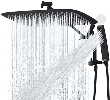 G-Promise 16 Inch All Metal Rain Shower Head with Handheld (Matte Black) | Suits Every Height, Pause Mode Diverter, Massage Mode Handheld, Full Body Coverage, Easy to Install, Modern Bath Upgrade - color: Matte Black, size: 16 Inch