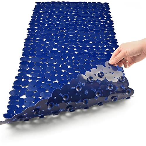 SONGZIMING Bathtub Mat Non Slip Pebble Bath Shower Mat with Drain Holes, Suction Cups Mat for Tub 16" W x 35" L, Navy Blue - color: Navy Blue