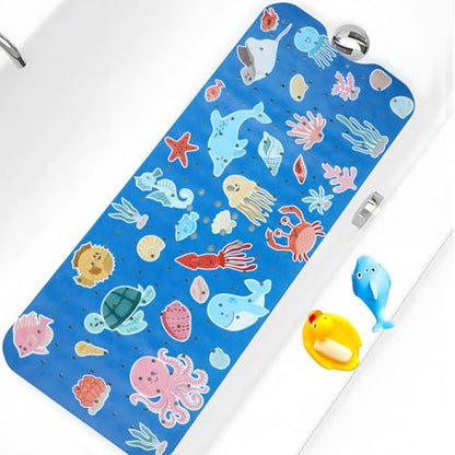 Bath Tub Shower Mat Non Slip Kids Bathtub Mat Anti Slip Baby Bath Mat for Tub 40 x 16 Inch Extra Long Toddler Bath Mat with Suction Cups and Drain Holes for Bathroom Floor,Machine Washable,Octopus - color: Octopus