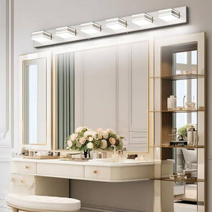Ralbay 48inch Brushed Nickel Bathroom Vanity Light 6-Light Metal Acrylic Modern LED Bathroom Lighting Over Mirror - color: Brushed Nickel, size: 48 inch