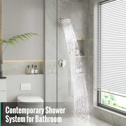SR SUN RISE Shower Faucet - 8 Inch Multifunctional High Pressure Shower Head System with Handheld Shower Head Fixtures - Valve Included - Brushed Nickel - color: Brushed Nickel, size: 8 Inch