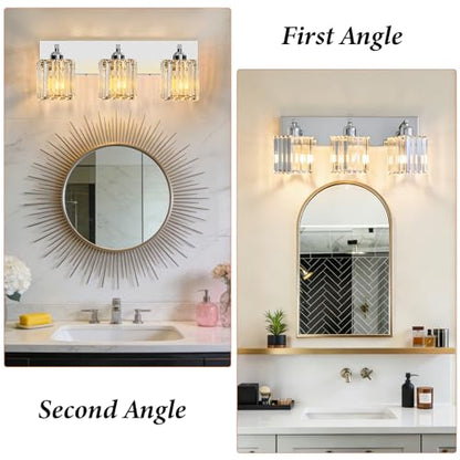 Brushed Chrome Crystal Bathroom Vanity Light, 3-Light Modern Bathroom Lighting Fixtures Over Mirror,Chrome Wall Sconce Light Fixtures with Square Shade - color: Chrome-Square Shade, size: 3-LIGHT