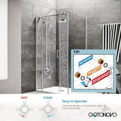 gotonovo Exposed Shower Faucet Set with Tub Spout Polished Chrome | Brass Bathroom Shower System,8 Inch Rainfall Head with Handheld Spray and Tub Filler,Adjustable Height,6’’ Hole Distance - color: Chrome