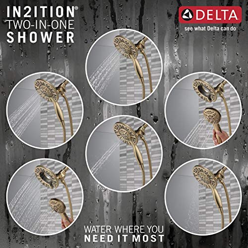 Delta Arvo 14 Series Brushed Gold Bathtub Shower Faucet Set with In2ition 2-in-1 Dual Shower Head with Handheld Spray Combo, Valve Trim Kit, Champagne Bronze 144840-CZ-I (Valve Included) - color: Champagne Bronze