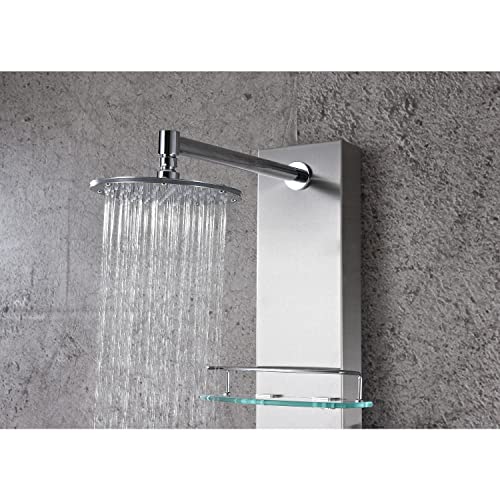 ANZZI Shower Head Panel Tower System | Coastal | Brushed Stainless Steel | Includes One 1 Field Full Body With Dual Level Deco Glass, Free-Reign Euro Grip Handheld Sprayer With 60 In. Hose - color: Brushed Steel, style: 2 Jets