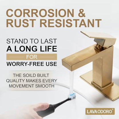 Champagne Gold Single Hole Bathroom Faucets, BF307-CB | Brushed Gold Bathroom Sink Faucet Single Handle Vanity Faucet with Drain Assembly, Deck Plate Included - color: Champagne Gold