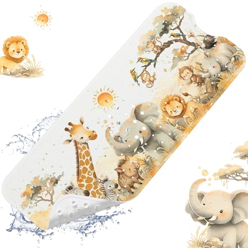 Baby Bath Mat for Tub Non Slip Kids, BPA Free Extra Long Bathtub Mat 40x16 with Drain Holes and 200 Suction Cups, Non Toxic Machine Washable Toddler Bath Mat, Eco-Friendly Certified - color: Y-grassland