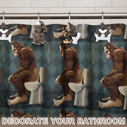 Roowest 12 Pcs Bigfoot Forest Monster Shower Curtain Hooks Western Shower Curtain Hooks Stainless Steel Rust Resistant Rings Hangers for Winter Farmhouse Rustic Bathroom Decor - style: Bigfoot Forest Monster