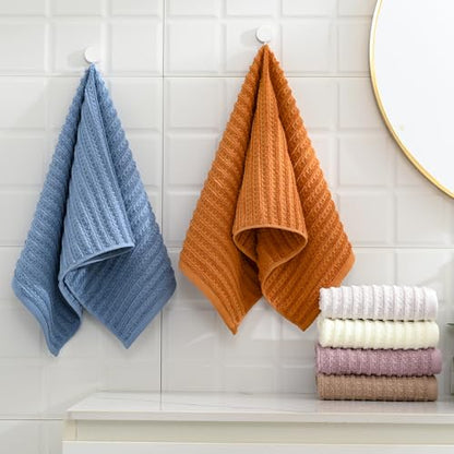 sense gnosis Brown Hand Towel Set of 2 Waffle with Terry Striped Pattern 100% Cotton Ultra Soft Absorbent Towels for Bathroom Kitchen Home 13 x 29 Inch - color: Brown