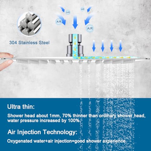12 Inch Shower Head with Adjustable Extension Arm, Stainless Steel Rainfall Showerhead with Shower Arm Extender, Waterfall fixed Showerheads, Chrome