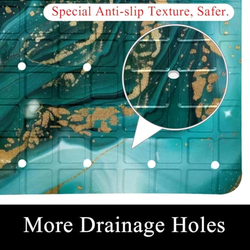 Shower Mat Non Slip, Green Marble with Gold Veins Anti Slip Bath Mat for Tub, 26.8 x 15.1 Inch Bathtub Mat with Suction Cups and Drain Holes, Machine Washable - color: Multi 6
