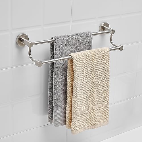 Double Towel Bar Towel Rack for Bathroom Wall Mounted Brushed Nickel | Adjustable 16-26 In,Wall Mounted Towel Holder, Stainless Steel, Rustproof, Towel Bar Rod Hanger Hardware Accessories Hotel - color: Brushed Nickel