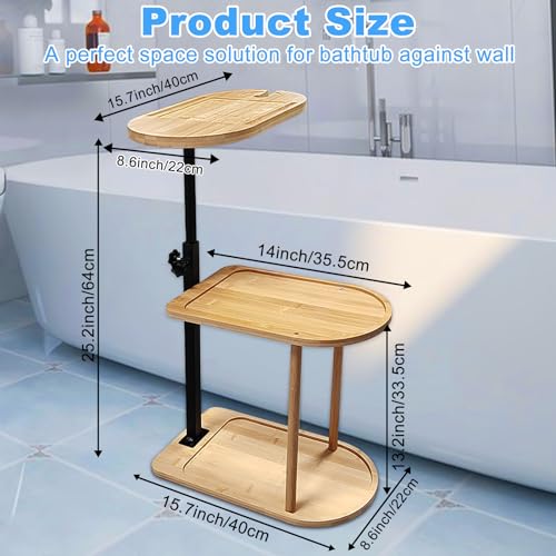 3 Layer Bath Tub Tray Table Liftable Freestanding Bamboo Bath Tray Caddy for Tub Against Wall Shelf Bathroom Organizer Shelf for Luxury Spa (Oval) - color: Oval