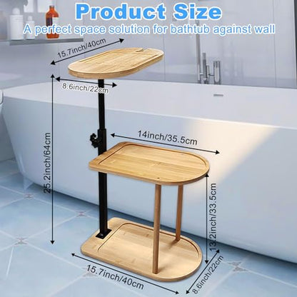3 Layer Bath Tub Tray Table Liftable Freestanding Bamboo Bath Tray Caddy for Tub Against Wall Shelf Bathroom Organizer Shelf for Luxury Spa (Oval) - color: Oval