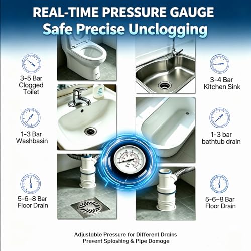 Toilet Plunger, Heavy‑Duty High Pressure Air Plunger with Pressure Gauge, Drain Clog Remover & Unclogger for Kitchen Sink, Bathroom Sink, Shower Tub & Floor Drain（Ink Black）