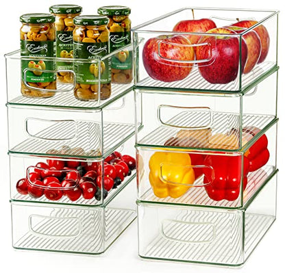 Hudgan Clear Storage Bins 8 Packs for Refrigerator, 4 Large Stackable Pantry Organizer Bins and 4 Medium Storage Plastic Containers for Home Edit, Kitchen, Freezer, Bathroom, Drawers, Shelves - size: 4L+4M