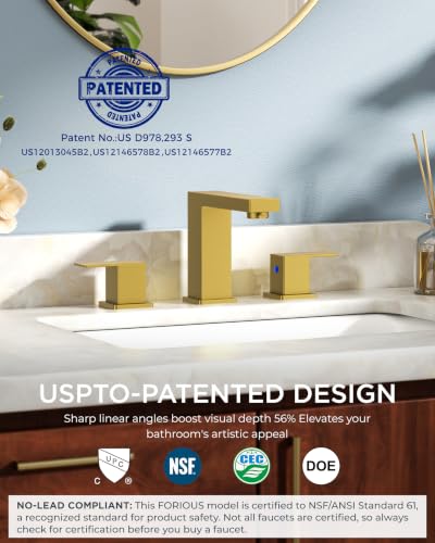 FORIOUS 2 Pack 8" Widespread Gold Bathroom Faucet 3 Hole, Commercial Faucet | 2 Handle Wholesale Square Brushed Gold Bathroom Sink Faucet 3 Holes, Vanity Faucet with Drain, Supply Line and 1.2gpm Aerator - color: Brushed Gold × 2, style: Modern
