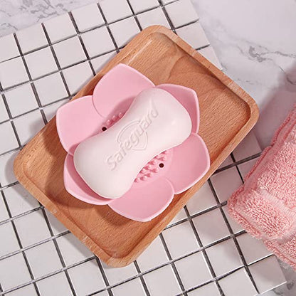 2 Pack Silicone Soap Tray Dishes Soap Holder Saver Draining Bathroom Shower Sink Bathtub - color: 2 Pack, Pink + Blue