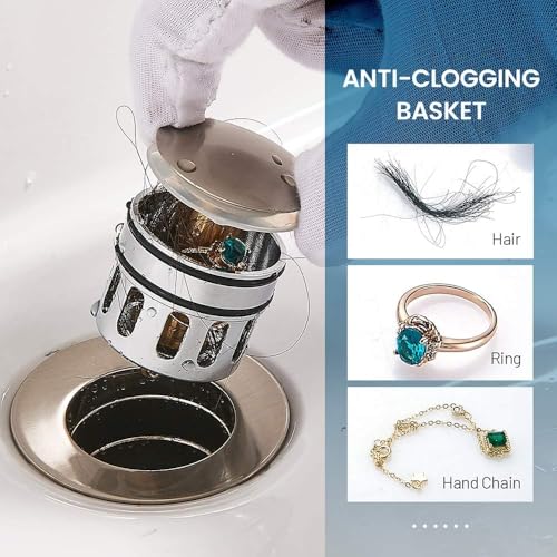 ANIS・KEBBR All Metal Pop Up Sink Drain Without Overflow Anti Clog Strainer Bathroom Kitchen 1.25-1.5 Inch Hole