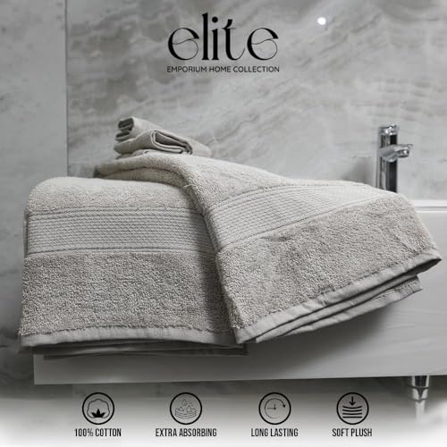 ELITE Emporium Home Collection 8-Piece Cotton Bath Towel Set - Ultra Soft, 550 GSM, Quick-Dry Towels - Bath Sheet, Bath Towels, Hand Towels, Washcloths, Bath Mat - Luxury Bathroom Towel Set (Silver) - color: Silver