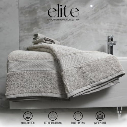 ELITE Emporium Home Collection 8-Piece Cotton Bath Towel Set - Ultra Soft, 550 GSM, Quick-Dry Towels - Bath Sheet, Bath Towels, Hand Towels, Washcloths, Bath Mat - Luxury Bathroom Towel Set (Silver) - color: Silver