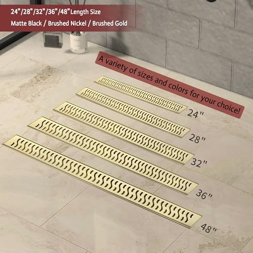 Linear Shower Drain, 32 inch Brushed Gold | Including Hair Catcher and Removable Grate, 304 Stainless Steel, Easy to Install and Clean (Drain Base Not Included) - color: Brushed Gold, size: 32 inch