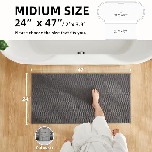 TYUU Bathroom Rugs Non Slip Washable, Super Absorbent Thin Bath Mat Quick Dry Low Pile Bathroom Rug, Dark Grey 24"x47" - color: Dark Grey, size: 2' X 3'11" (Rectangular)