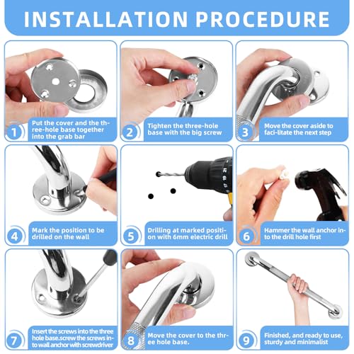 Stainless Steel Shower Grab Bar Bathroom Handle 2Pack | 304 Stainless Steel Grab Bar Available in 16 Inch Sizes for Shower and Bathtub Installation - size: 1 Diameter; 16Inch length