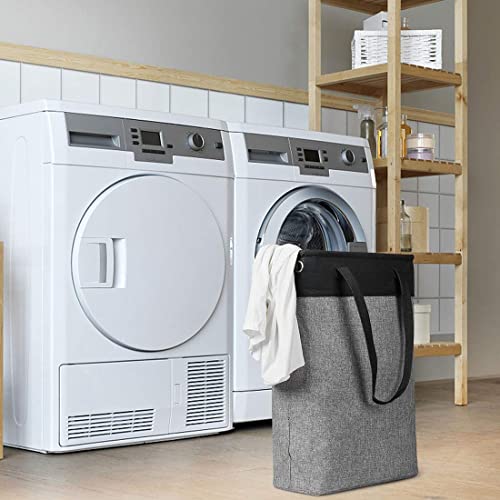 Laundry Basket with Handles Black&Grey-Slim Laundry Bin Collapsible Dirty Clothes Basket Narrow Laundry Bag Foldable Dirty Hamper for Camping, Dorms, Apartments - color: Black-grey