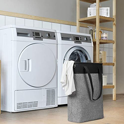Laundry Basket with Handles Black&Grey-Slim Laundry Bin Collapsible Dirty Clothes Basket Narrow Laundry Bag Foldable Dirty Hamper for Camping, Dorms, Apartments - color: Black-grey