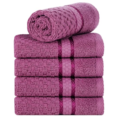 100% Cotton Washcloths 12x12 Inches, Popcorn Textured, Soft & Absorbent, Quick Dry, Set of 5, Grape Purple - color: Grape Purple, size: Pack of 5