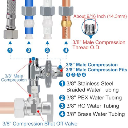 Brass Angle Stop Add-A-Tee Valve,3/8 x 3/8" x 3/8 Compression Water Splitter | T Adapter Connector for Sink Faucets, Glass Rinsers, Dishwashers, Washing Machines and 3/8" Water Supply Line - size: 3/8x3/8x 3/8 Compression Tee Valve