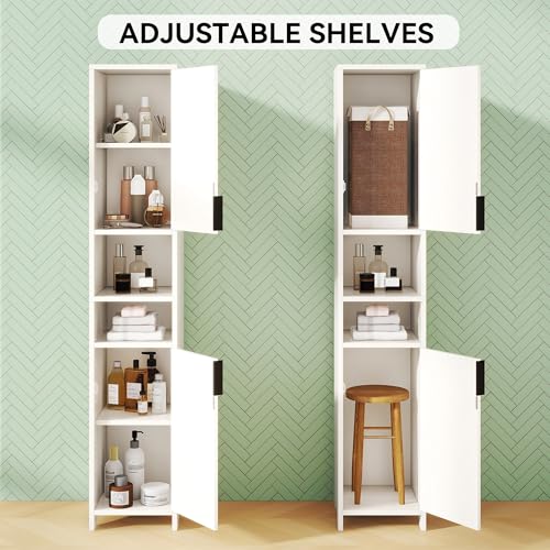 67'' Tall Bathroom Storage Cabinet, White Cabinet Organizer with Doors | Adjustable Shelves, Narrow Storage Cabinet, Slim Freestanding Storage Cabinet for Small Spaces, Living Room, Kitchen