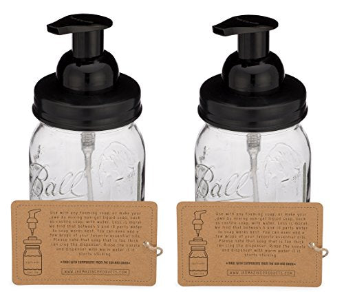 Mason Jar Foaming Soap Dispenser - Black - with 16 Ounce Ball Mason Jar - Two Pack! - color: Ball Jar, Black, size: 2 Pack