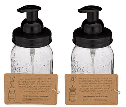 Mason Jar Foaming Soap Dispenser - Black - with 16 Ounce Ball Mason Jar - Two Pack! - color: Ball Jar, Black, size: 2 Pack