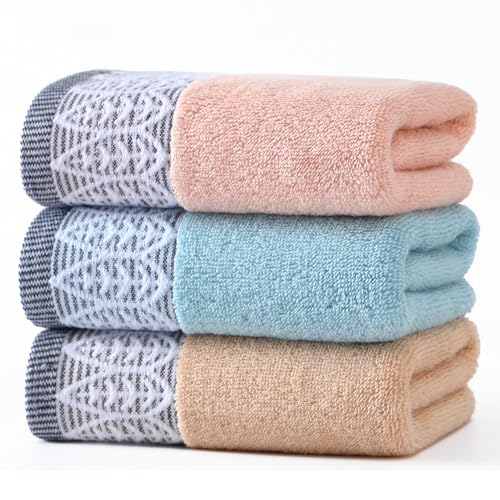 3 Pack Leaf Print Hand Towels, Decorative Cotton Soft | Highly Absorbent Towels Set for Bathroom, Face Spa, Kitchen, 13 x 30 Inches - color: Blue Beige Pink - 3 Pack