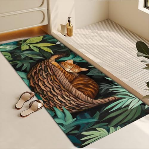 Bathroom Runner Mat Rugs Long,Cat in The Basket Illustration Diatomite Stone Bath Mat Large Absorbent Diatomaceous Earth Mat Non Slip Fast Dry Shower Mat Bathroom Rugs Floor Mat 16x42in - color: Design12