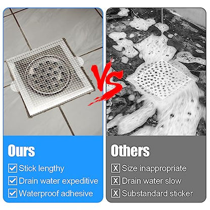 Disposable Shower Drain Hair Catcher, 40Pcs Floor Drain Mesh Strainer Sticker with Waterproof Adhesive, Anti-Blocking Filter Sticker Hair Catchers for Bathtub Bathroom Kitchen, Square 105mm