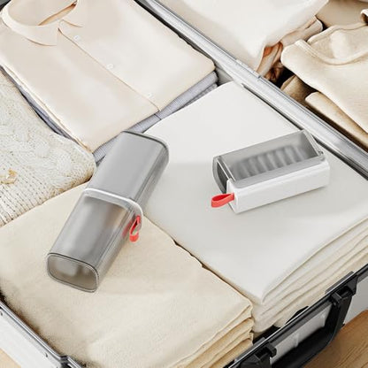 Bar Travel Soap Case Container, Portable Toothbrush Case Holder, Clear Gray | Dish Soap, drainage, leakproof, 7.88 in, Traveling Toothpaste Tooth Brush Holder, Cover, Trip, Camping - color: Gray White