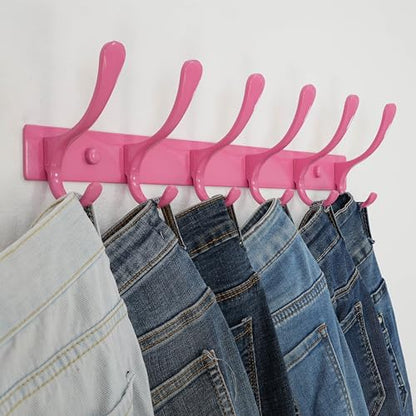 SKOLOO Coat Rack Wall Mounted - 6 Hooks, Heavy Duty, Stainless Steel, Metal Wall Hangers, Sturdy Coat Hooks for Hanging Coats, Jacket, Clothes, Hat, Pink - color: Pink, size: 6 Hook(1 Pack)