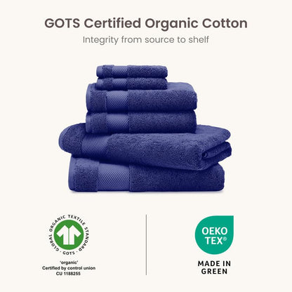 BIOWEAVES 100% Organic Cotton Bath Towel Set | 700 GSM Plush 6-Piece Premium Towel Set GOTS Certified, 2 Bath Towels, 2 Hand Towels & 2 Washcloths - Navy Blue - color: Navy Blue, size: 6 Pc Towel Set