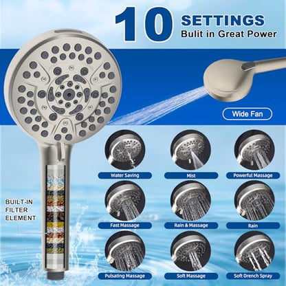 Metal 12" Rain Showerhead with 10-Spray Handheld, Easy Reach 4-way Diverter | Brushed Nickel Finish, Upgraded High Pressure Shower Head with Pause Mode, 71" Stainless Steel Hose/12" Extension Arm - color: Brushed Nickel, style: Square 12"