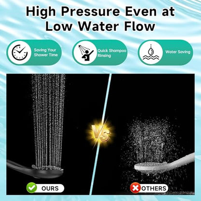 BRIGHT SHOWERS High Pressure Shower Head with Handheld, 9 Spray Settings Showerhead Built in Power Wash to Clean Tub and Pets, Extra Long 69" Hose, Adjustable Bracket, Matte Black - color: Matte Black, style: 1.8 GPM | 9 Modes