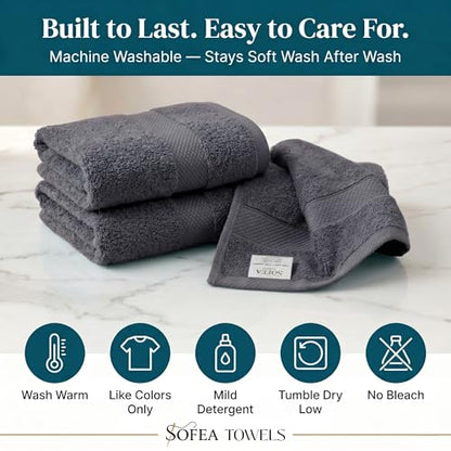 Sofea Hand Towels 6 Pack (16 x 28 Inches) 100% Cotton Bathroom Towels, Soft Absorbent Quick Dry Hand Towels for Bathroom Kitchen - color: Dark Grey