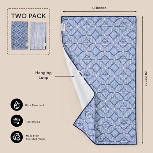 RECYCO Waffle Kitchen Towel Set of 2 - Quick Dry Microfiber Sustainable Dish Towels - Ultra Absorbent Reusable Cleaning Tea Towels - Lightweight Hand Towels,16”x 28”, Indigo Harmony - color: Indigo Harmony