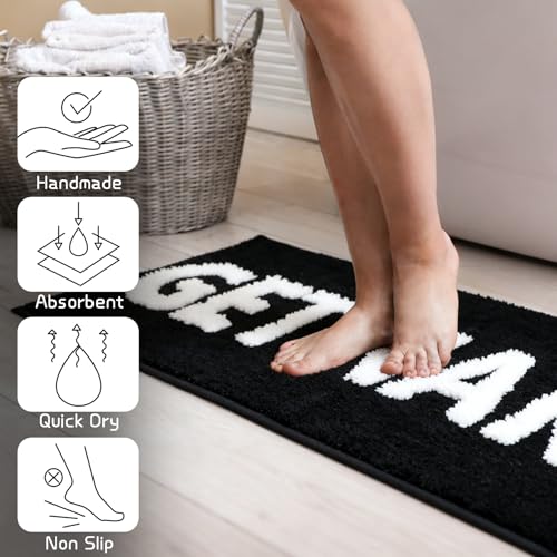 Get Naked Bath Mat Black and White Long Bathroom Rugs | Funny Non Slip Washable Runner Rug Quick Dry Absorbent Microfiber Large Bathmat,17*47 Inch - color: Black, size: 17*47"