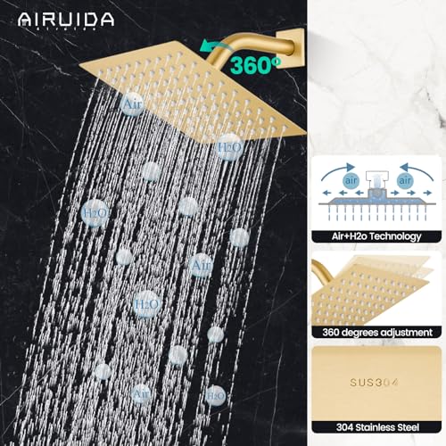 Airuida Shower Faucet Set,8 Inch Shower Valve Kit,Brushed Gold | Male Threads,Rough-in Valve Shower Trim Kit,Single Handle Control Shower Set - color: Brushed Gold, size: 8 Inch