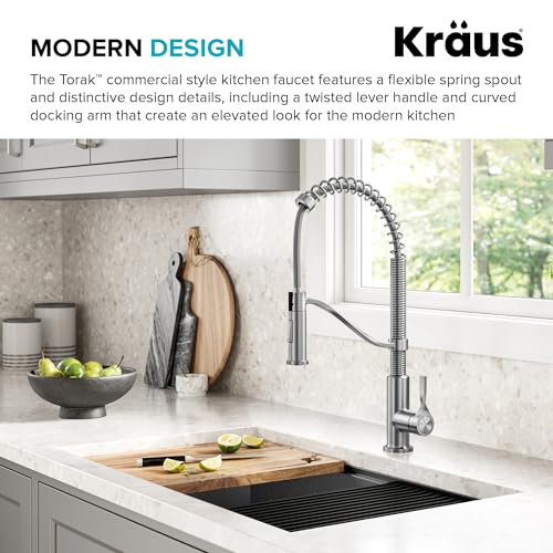 KRAUS Torak Pull Down Kitchen Faucet in Spot-Free Stainless Steel with Commercial Style Spring Spout, 2 Function Sprayer, Pre-Attached Water Lines, and Mounting Hardware, KPF-2635SFS - color: Spot Free Stainless Steel, style: Commercial Faucet