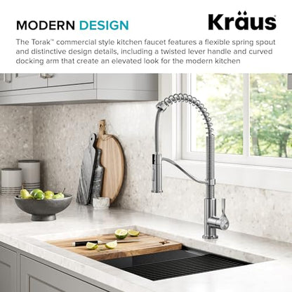KRAUS Torak Pull Down Kitchen Faucet in Spot-Free Stainless Steel with Commercial Style Spring Spout, 2 Function Sprayer, Pre-Attached Water Lines, and Mounting Hardware, KPF-2635SFS - color: Spot Free Stainless Steel, style: Commercial Faucet